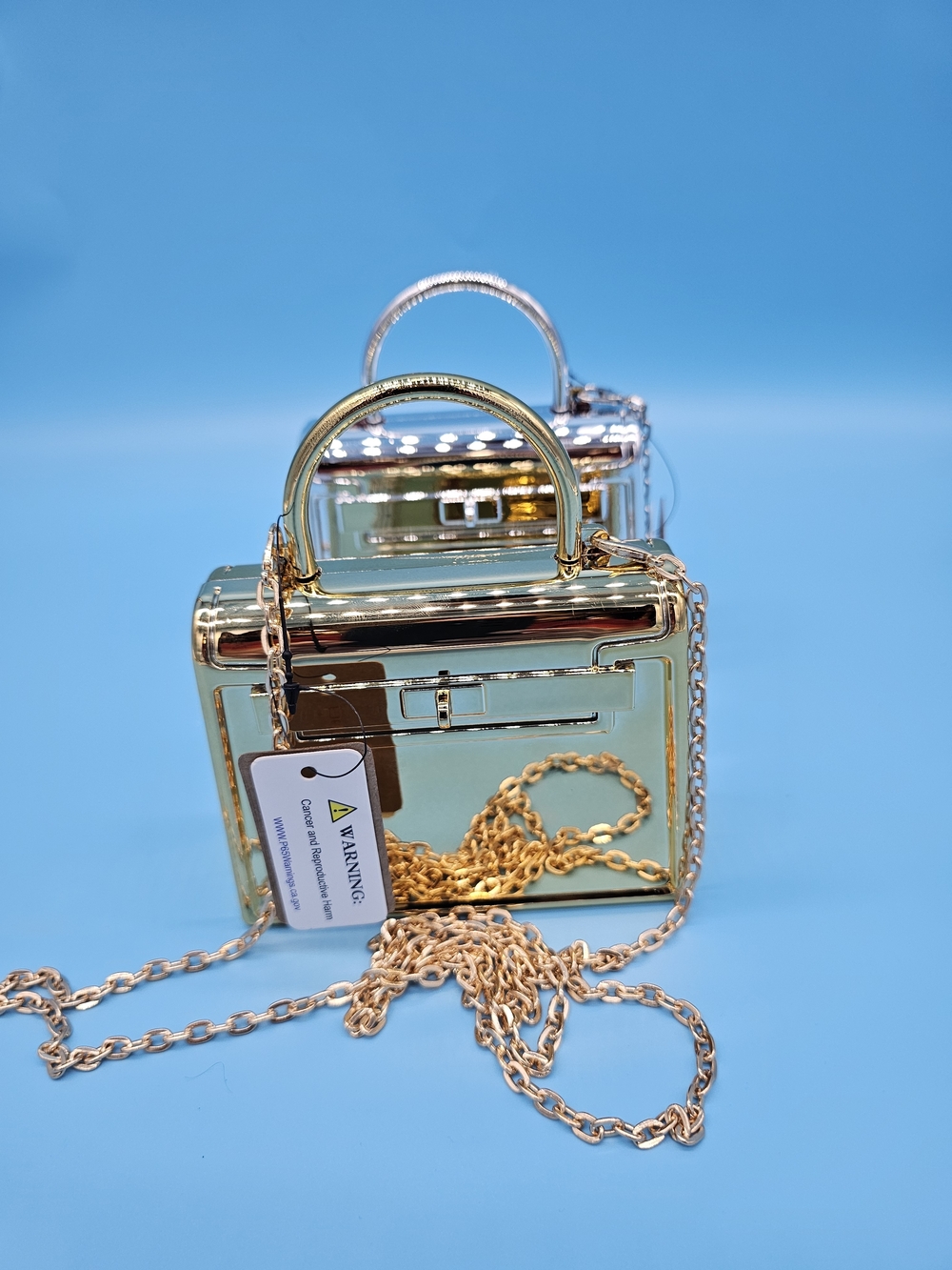 Mini Metallic Gold/Silver Top-Handle Chain Bag - Picture 2 of 5